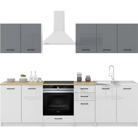 Cuisine Sanclar 7 éléments - haut gris bas blanc laqué - 2m60 four encastrable (1/3)