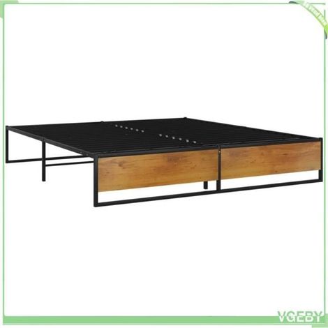 Cadre de lit - V GEBY - 200x200 cm - Métal noir - Sommier à lattes inclus - 2 places (1/4)