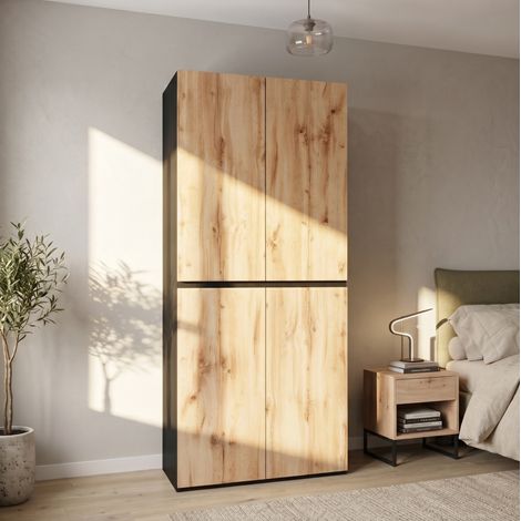 Kleiderschrank 90x50x200 cm, mit Kleiderstange und Schmuckschublade, MDF und Spanplatte, Eiche (1/5)