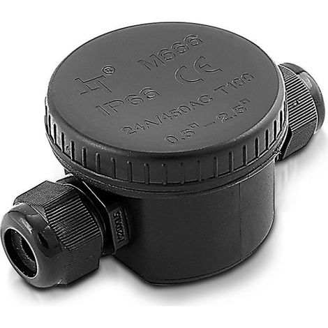 Caja de conexiones V-TAC con 2 terminales de 5-9 mm, color negro, IP66