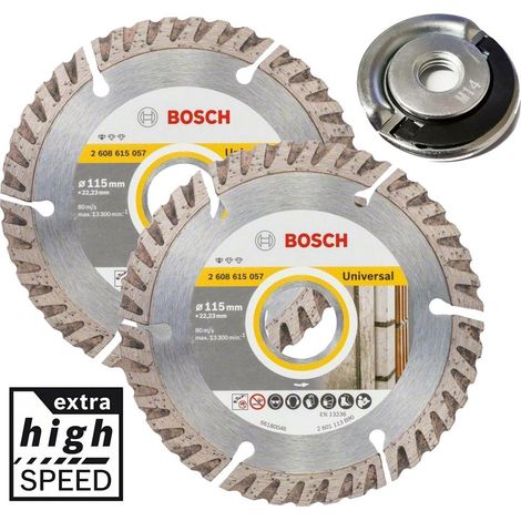 2x Bosch Universal Diamond Blade 4.5"" 115mm High Speed +Quick Change Locking Nut
