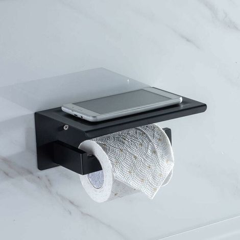 Dérouleur Papier Toilettes Porte Rouleau Support Papier Toilette avec Tablette En Acier Inox SS304 Noir Fixation Invosible et Solide Accessoirs WC (1/5)