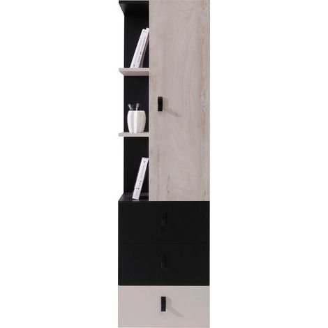 Regalschrank in schwarz mit Eiche und beige, PITTSBURGH-133 (1/4)