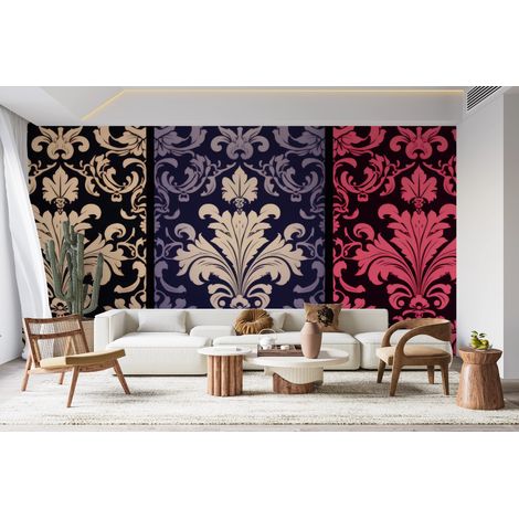 Papier peint baroque - damas classique rose, bleu et noir - 150 x 250 cm (1/2)