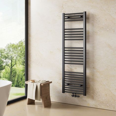 Heilmetz Sèche-serviette eau chaude 140x40cm 476W Radiateur Anthracite Sèche-Serviettes Raccordement Central