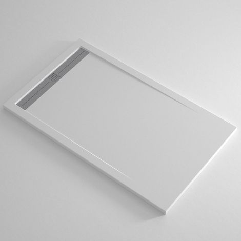 Piatto Doccia Slim Bianco Effetto Pietra Ruvido Filo Pavimento Piletta Scarico - Dimensione Piatto 70x90 (1/2)
