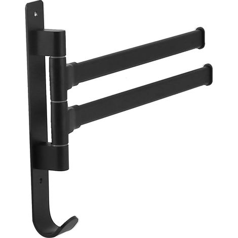 180° Swivel Wall-Mounted Aluminum Towel Rack, 2 Arms with Hook, Bathroom (1/4)