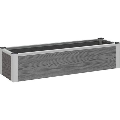 Jardinière surélevée grise, mesurant 100 x 30 x 22 cm, en composite bois-plastique et aluminium. (1/5)