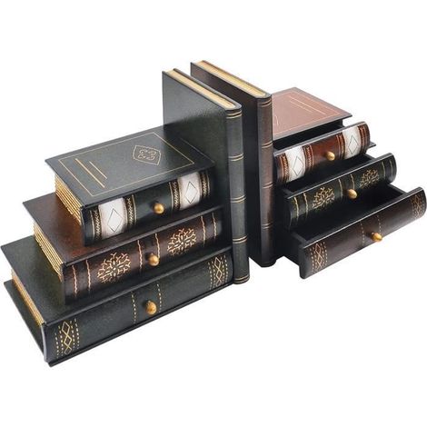 Serre-livres - Vintage - Bois - 16,5 x 17 x 11 cm - Décoratif - Pour bureau et bibliothèque (1/4)