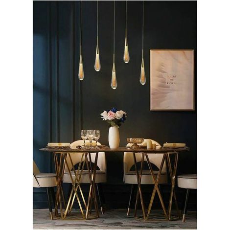 LED-Pendelleuchte, kreative tropfenförmige Glas-Pendelleuchte, moderne goldene LED-Deckenleuchte aus Glas, geeignet für Schlafzimmer, Esszimmer und Küchen. (1/5)