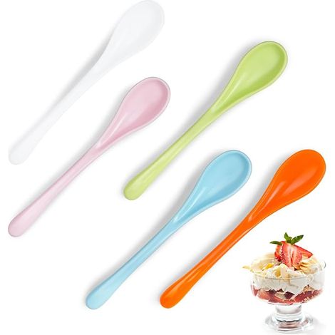 Petite Cuillere Plastique Reutilisable, 12,5cm Mini Cuillères à Cafe, Dessert, Glace, Thé, Yaourt, Gateau, œuf - Idéal pour Verrine, Apéritif, Pots à Épices, 5 Couleurs (1/5)