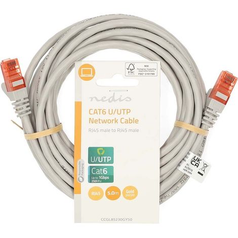 Nedis CAT6-Netzwerkkabel / RJ45 Stecker / RJ45 Stecker / U/UTP / 5.00 m / Rund / PVC / Grau / Label