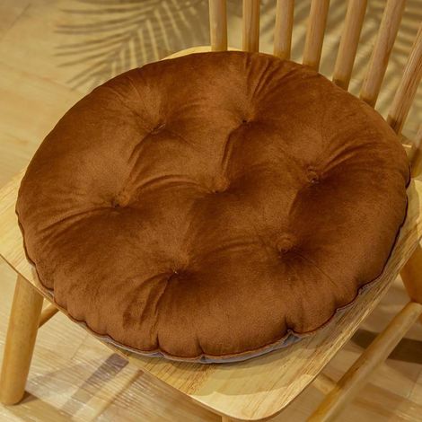 Coussin de siège assorti coloré, rembourré en peluche chaude et confortable, pour chaise ronde, utilisation automne-hiver, café, 40x40 cm (1/5)