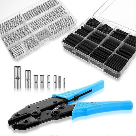 Unisolierte Stoßverbinder-Sets, Stoßverbinder für Drähte, Schrumpfschlauch-Sets, Crimpzange für Drähte von 26 bis 6 Gauge. (1/5)