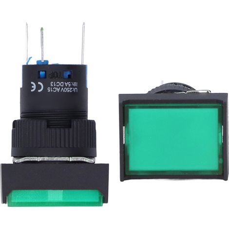 Bouton poussoir lumineux vert 12V 16mm, interrupteur verrouillage auto rectangulaire, lot de 25, BEMLA1611DSJ (1/5)