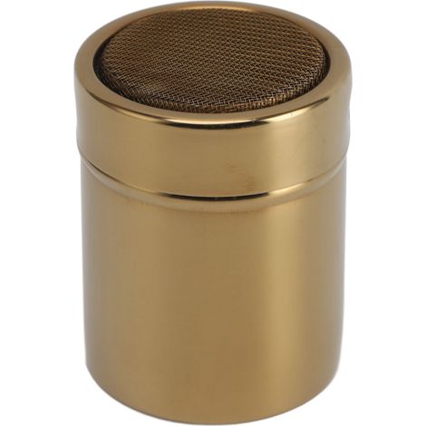Spargizucchero multiuso a maglia fine in acciaio inox di grande capacità con coperchio, colore oro, ideale per la preparazione di dolci fatti in casa. (1/5)