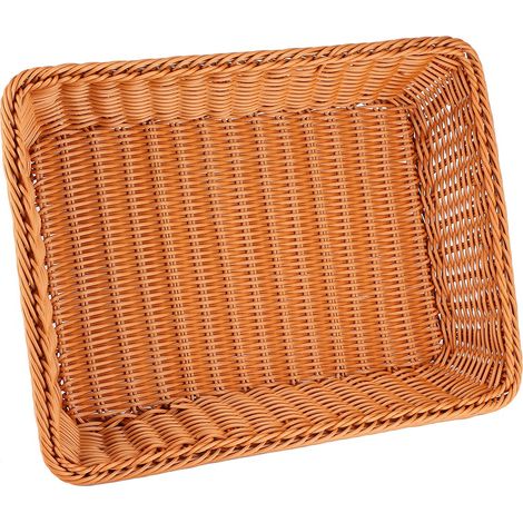 A1744 Panier à pain en rotin, panier de rangement pour aliments et fruits, assiette à fruits rectangulaire, grand format (pour le café) (1/5)