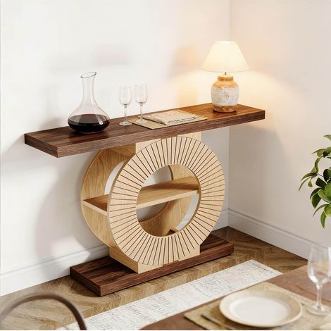 Table console entrée en bois marron étroite OKMYHOME (1/5)