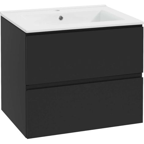 kielle Oudee - Mobiletto con lavabo, 60x55x46 cm, 2 cassetti, nero opaco 50002S64