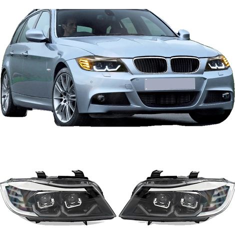 Conjunto de faros delanteros, iluminación halógena, intermitentes LED secuenciales, compatible con BMW Serie 3 E90 E91 325i 328i 335i 2008-2012, par, volante a la izquierda. (1/5)