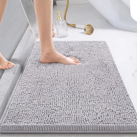 Tapis de Bain en Chenille, Tapis de Douche Super Absorbant, Tapis de Salle de Bain Antidérapant et Lavable, pour Baignoire et Douche, Lavable en Machine (Gris,50x80cm) (1/5)