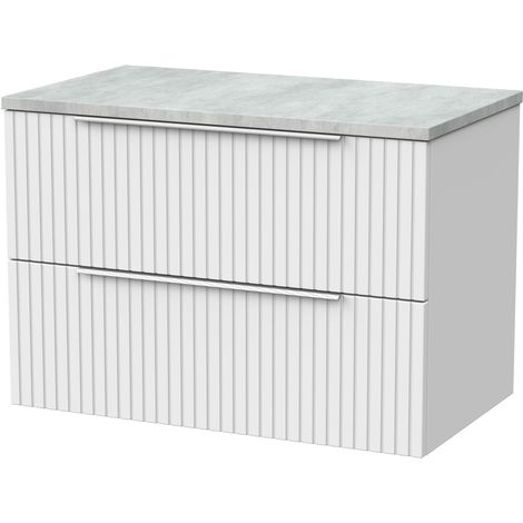 Callingwood Contemporary Wall Hung 2 Drawer Vanity Unit with Bellato Grey Laminate Worktop , 800mm, Matt White