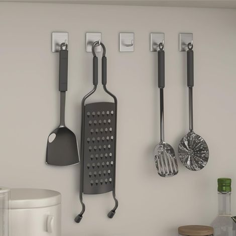 Lot de 4 crochets adhésifs en acier inoxydable, crochet adhésifs imperméables, aucun perçage requis, idéal pour la cuisine, la salle de bain, le bureau.argent (1/4)