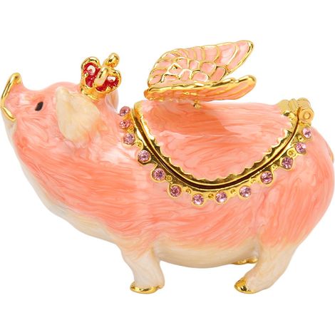 Présentoir à bijoux en forme de cochon avec charnières, sculpture décorative en métal représentant un animal, boîte à bijoux pour bagues et boucles d'oreilles