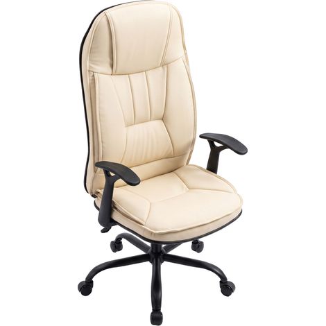 Yūto - Silla de oficina ergonómica de 50x131x47 cm. Cómoda silla ejecutiva con ruedas giratorias en piel sintética color crema. (1/5)