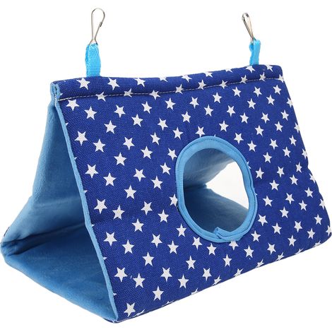 Tente suspendue pour oiseaux, lit triangulaire chaud et confortable pour perroquets, avec crochets pour perruches ondulées, perruches ondulées, taille S, bleu étoile (1/5)