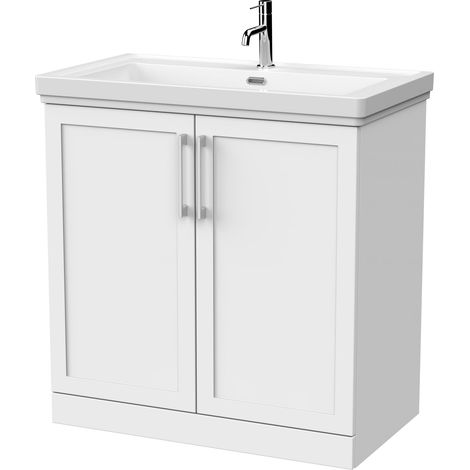 Stonnall Traditional Floor Standing 2 Door Vanity Unit with Traditional 1 Tap Hole Fireclay Basin, 800mm, Matt White (1/4)
