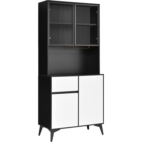 Hohe Vitrine mit verstellbarer LED-Beleuchtung, Weiß/Schwarz, MDF, 80 x 40 x 180 cm (1/5)