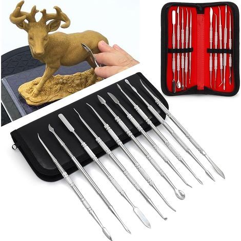 10 Pcs Outils de Sculpture de Cire en Acier Inoxydable,Double Extrémité pour Sculpter,Outils de Poterie Sculpture Outil de Sculpture Argile pour Sculpter la Cire, l'argile et la Sculpture (1/5)