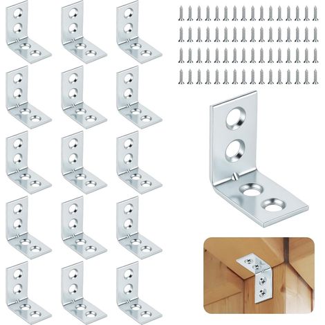 16PCS Équerre de Fixation, 25x25mm Équerre DE Fixation en Forme DE L  Equerre Metal Perforées avec 64 vis, Equerre De fixation 90 degrés, pour fixation De Meubles en Bois (1/5)