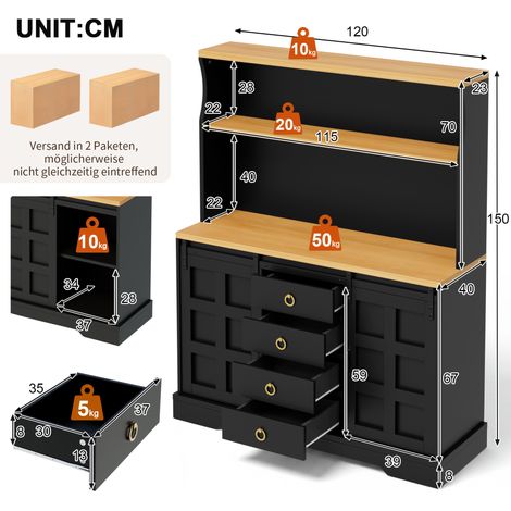 MEUBLIV Hochschrank 120 x 40 x 150 cm schwarz – LED, USB-Anschlüsse und Stauraum (1/5)