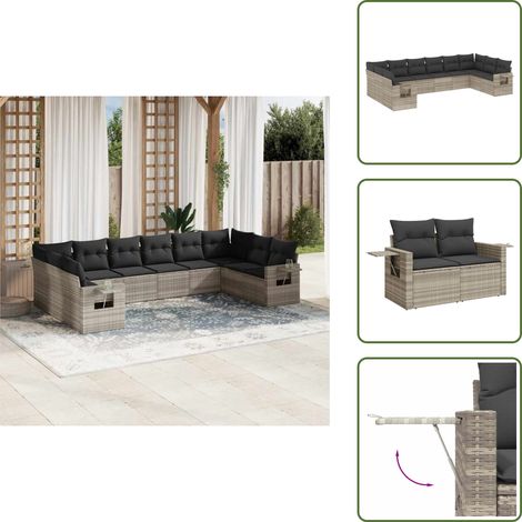 Cuscini sfoderabili - vidaXL Set Divano Giardino 10 pz con Cuscini Grigio Chiaro Polyrattan - Rattan PE