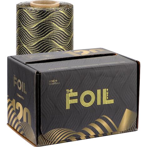 Papier Aluminium Coiffure, Aluminium Meches Cheveux, Rouleau d'Aluminium pour la Coloration des Cheveux, Accessoires de Coiffure, pour Salon de Coiffure (120mm X 50m, Or-Noir) (1/5)