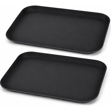Lot de 2 Plateau de Service Rectangulaire Noir Antidérapant professionnel pour Café et Restauration-Largeur 36 x Longueur 46cm (1/5)