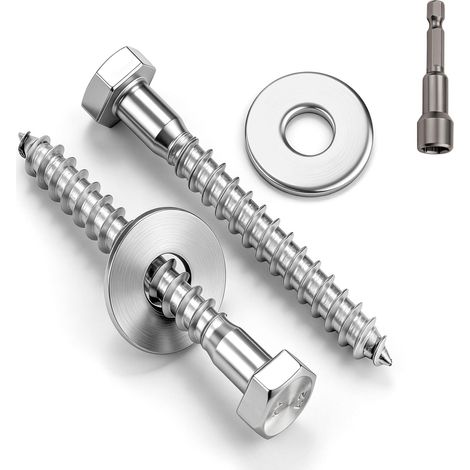 Lot de 30 vis à bois hexagonales M6 x 50 mm en acier inoxydable A2 V2A avec rondelles et clé à douille (1/5)