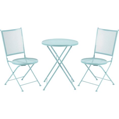 Salon bistrot 2 personnes avec 1 table et 2 chaises pliantes en métal, pour terrasse et balcon, bleu (1/5)