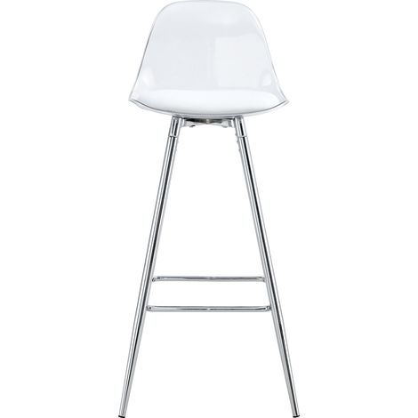 Set di 2 sgabelli alti trasparenti con schienale, struttura metallica argentata, 96,5 x 38 x 33 cm (1/5)