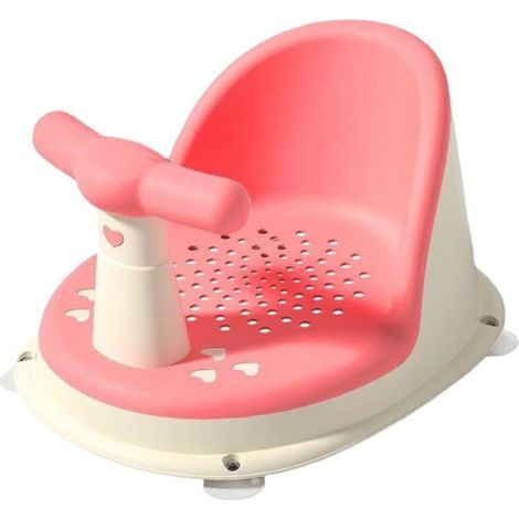 Siège de douche rose à ventouses avec dossier ergonomique, stable et antidérapant, accessoire de bain pour enfant (1/5)