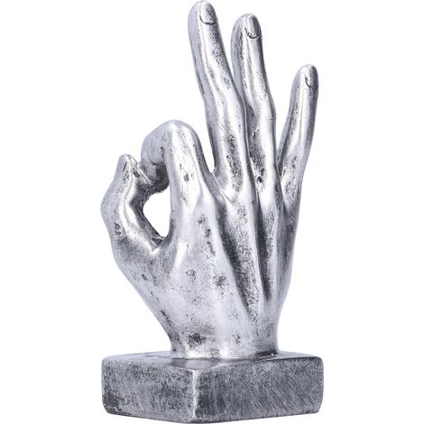 Statuette en résine représentant un doigt faisant le signe OK, ornement de bureau, décoration rétro pour la maison, argent (1/5)