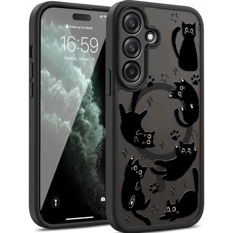 Coque pour Samsung Galaxy A17 4G / 5G / A18 5G Compatible avec MagSafe, étui magnétique Motif Chat Noir, Housse Antichoc Anti-Rayures avec Bumper TPU Souple et Dos PC Rigide (1/5)