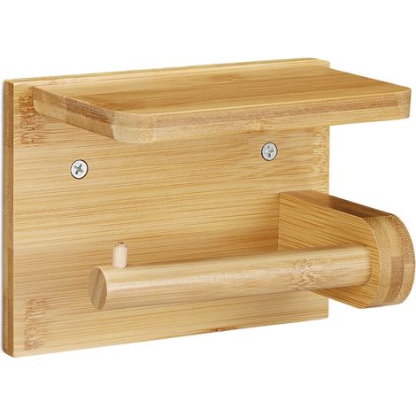Pratico portarotolo da parete per carta igienica con vano porta smartphone 30 x 15 x 15 cm in legno naturale 130008444