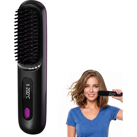 Brosse Cheveux Courts, brosse Cheveux Court, Créez Rapidement Une Coiffure Raffinée, Volume Durable, Design Sans Fil Et Portable (Noir) (1/5)