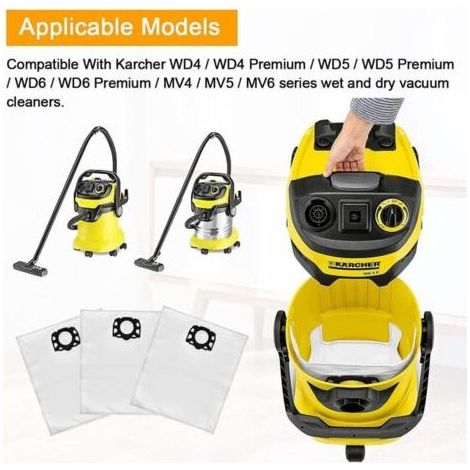 bolsas para filtros de aspiradora Kärcher WD5 WD4 WD6 MV4 MV5 MV6. Bolsas de filtro de repuesto para filtros Kärcher 2.863-006.0 (1/5)