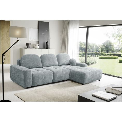 Ecksofa Schlafsofa Sofa ARGOS in Stoff Vibe Blaugrau Ottomane Rechts