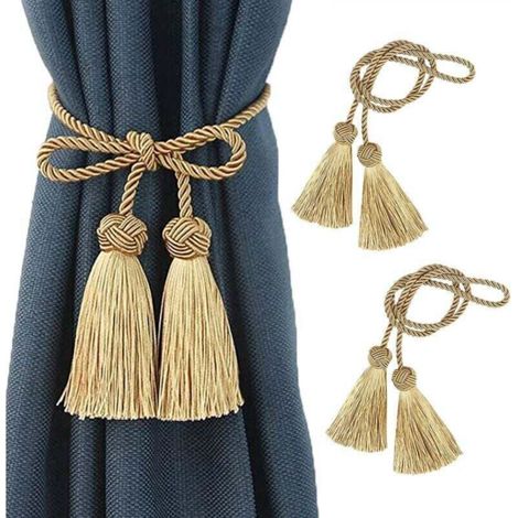 1 Pair of rope curtain tiebacks with tassels, gold