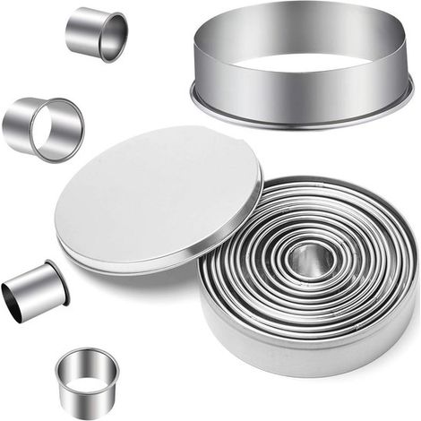 Set di mini formine per biscotti, composto da 12 formine rotonde in acciaio inossidabile con scatola portaoggetti. (1/5)